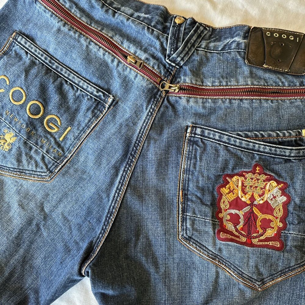 COOGI Men's‎ Baggy Embroidered Jeans 36x34 JNCO Style Crown Y2K Zipper Accents